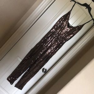Rose gold sequent party jumpsuit L